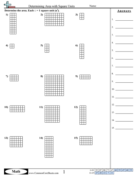 3.md.6 Worksheets - Determining Area with Square Units  worksheet